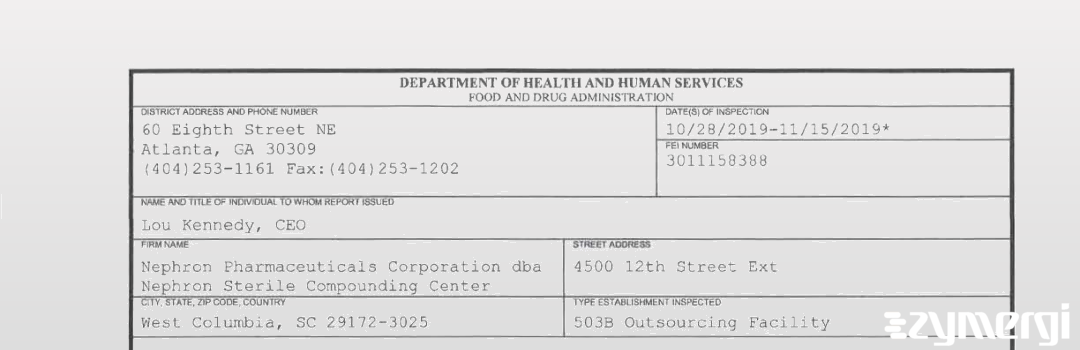 FDANews 483 Nephron Sc Inc Nov 15 2019 top
