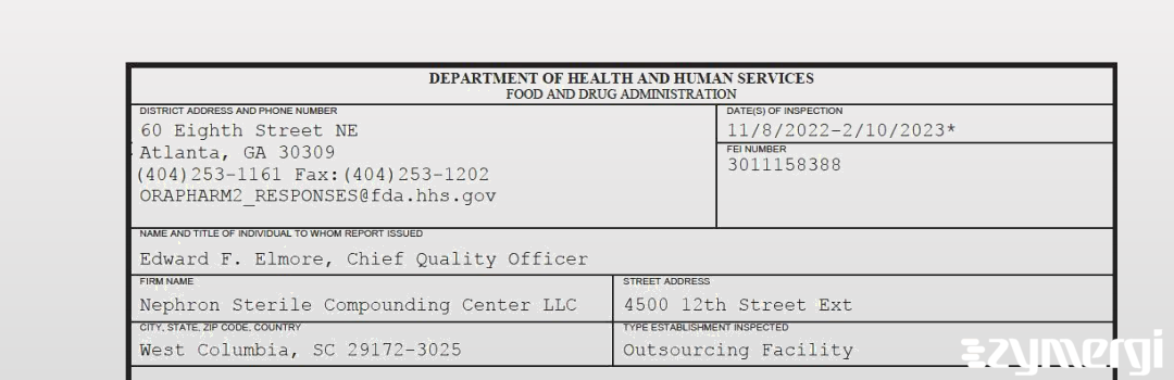 FDANews 483 Nephron Sterile Compounding Center LLC Feb 10 2023 top