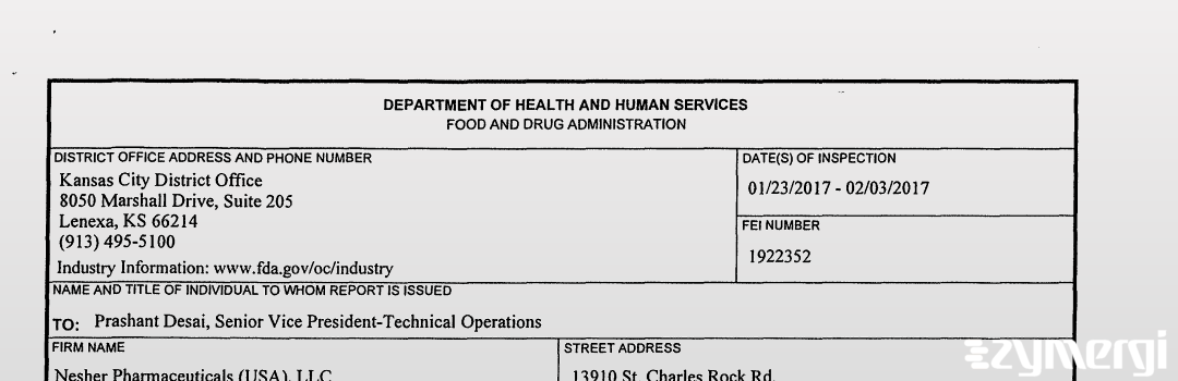 FDANews 483 Nesher Pharmaceuticals (USA) LLC Feb 3 2017 top