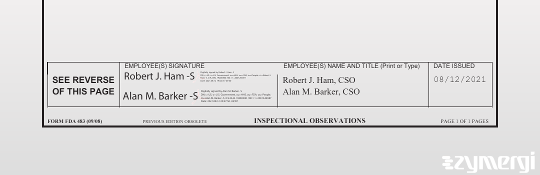 Robert J. Ham FDA Investigator Alan M. Barker FDA Investigator 