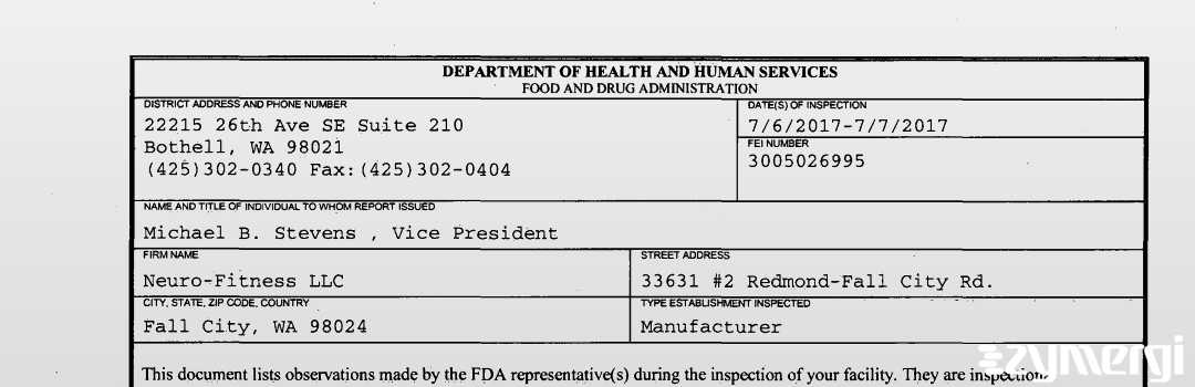 FDANews 483 Neuro-Fitness LLC Jul 7 2017 top