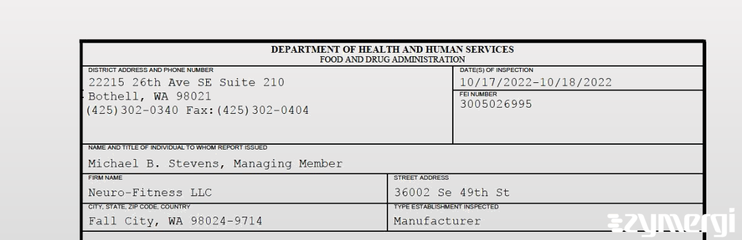 FDANews 483 Neuro-Fitness LLC Oct 18 2022 top