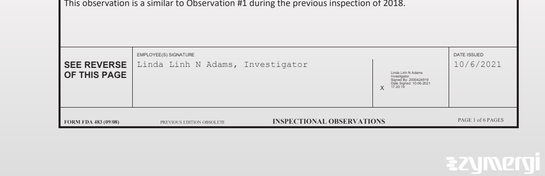 Linda Linh Adams FDA Investigator Adams, Linda Linh N FDA Investigator 