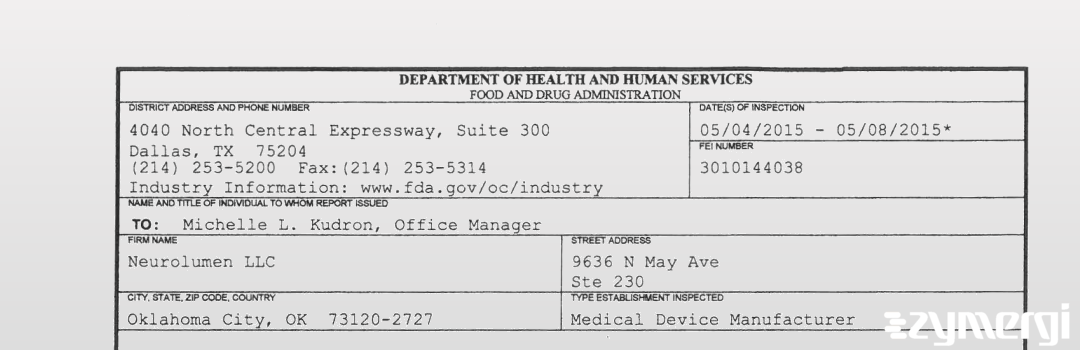 FDANews 483 Neurolumen LLC May 8 2015 top