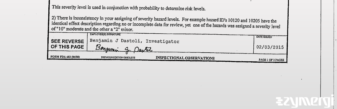 Benjamin J. Dastoli FDA Investigator 