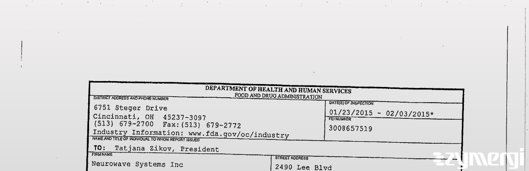 FDANews 483 Neurowave Systems Inc Feb 3 2015 top