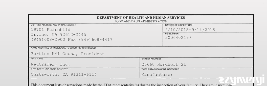 FDANews 483 Neutraderm Inc. Sep 14 2018 top