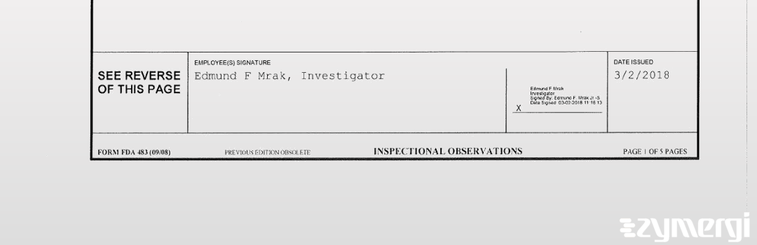 Edmund F. Mrak FDA Investigator 