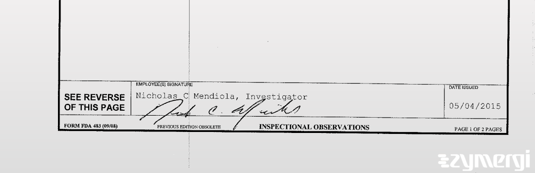 Nicholas C. Mendiola FDA Investigator 