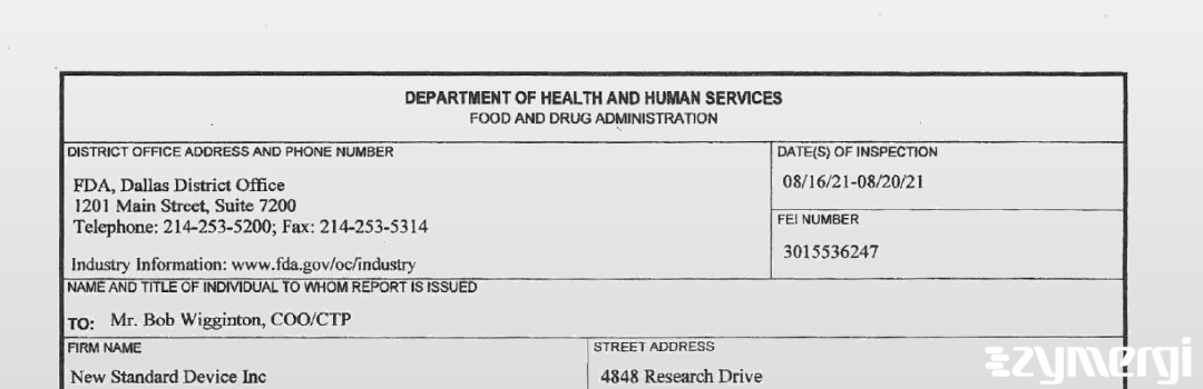 FDANews 483 New Standard Device Inc Aug 20 2021 top