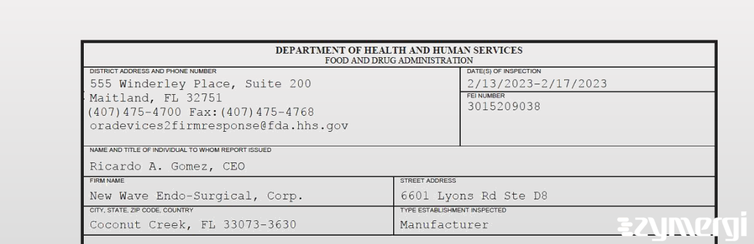 FDANews 483 New Wave Endo-Surgical, Corp. Feb 17 2023 top