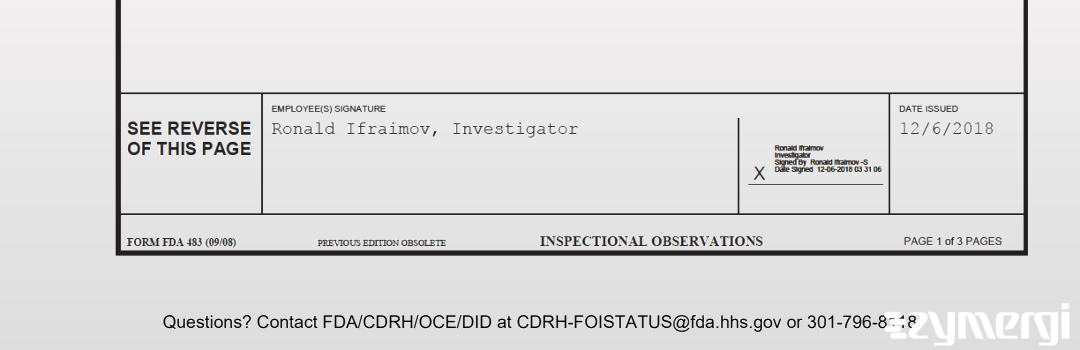 Ronald Ifraimov FDA Investigator