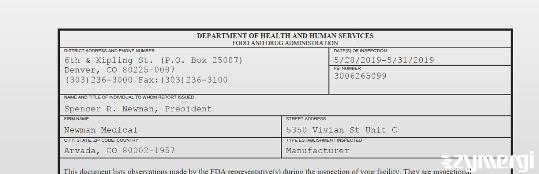 FDANews 483 Newman Medical May 31 2019 top