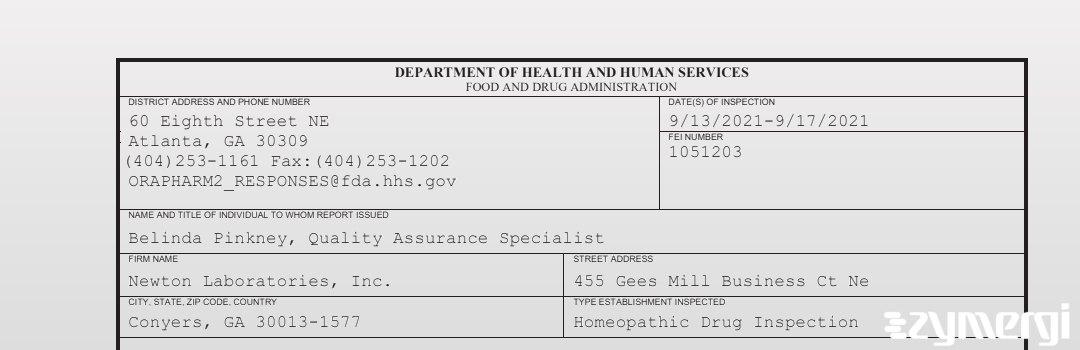 FDANews 483 Newton Laboratories, Inc. Sep 17 2021 top