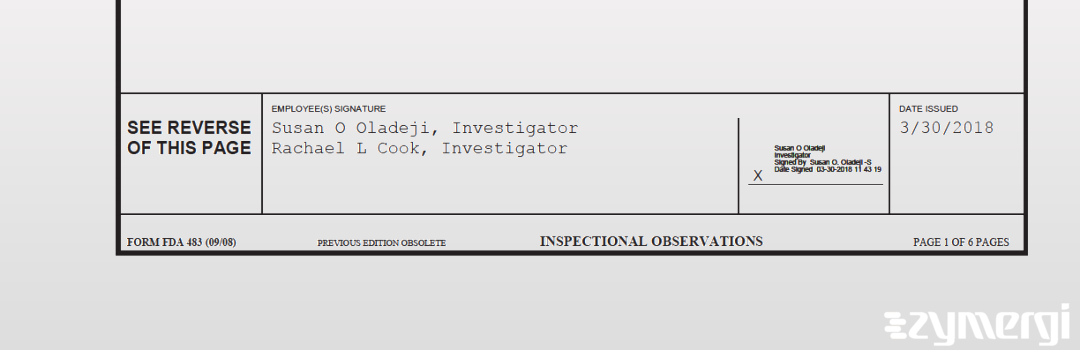 Susan O. Oladeji FDA Investigator Rachael L. Cook FDA Investigator 