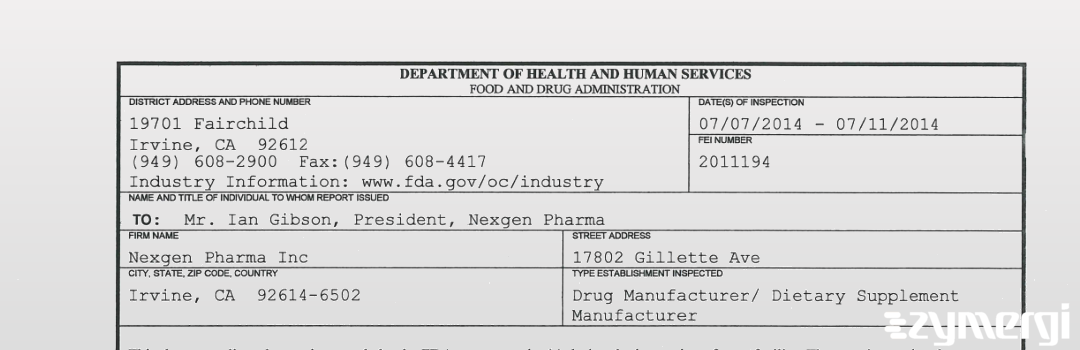 FDAzilla 483 Nexgen Pharma Inc Jul 11 2014 top