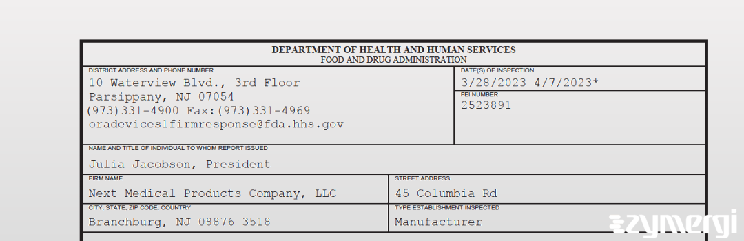 FDANews 483 Next Medical Products Company, LLC Apr 7 2023 top