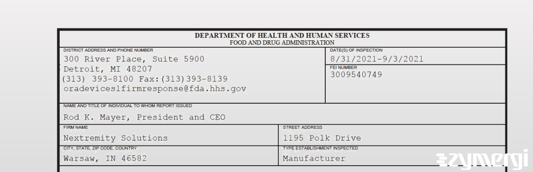 FDANews 483 Nextremity Solutions Sep 3 2021 top