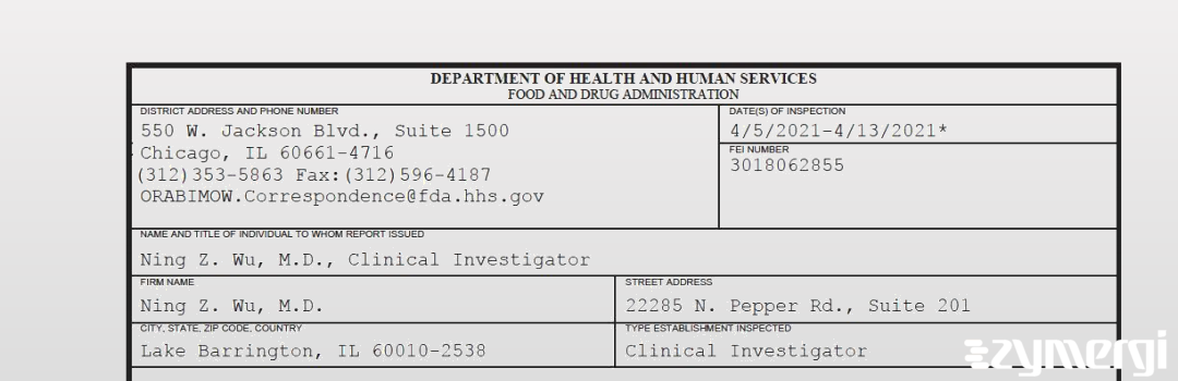 FDANews 483 Ning Z. Wu, M.D. Apr 13 2021 top