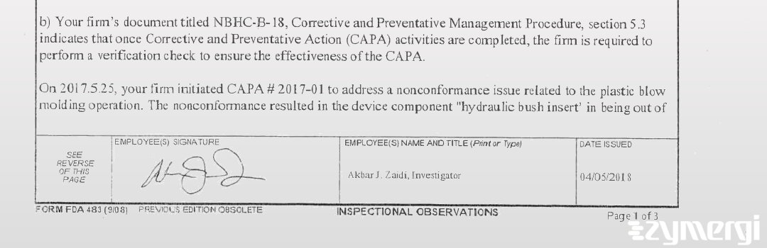 Akbar J. Zaidi FDA Investigator