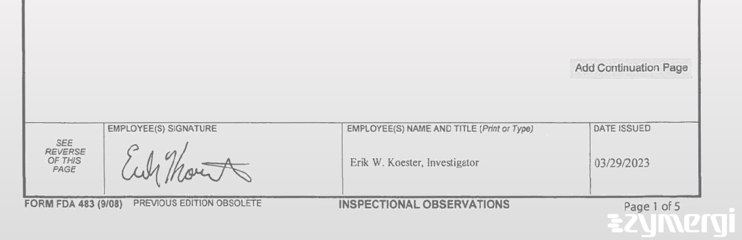 Erik W. Koester FDA Investigator 