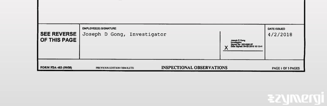 Joseph D. Gong FDA Investigator