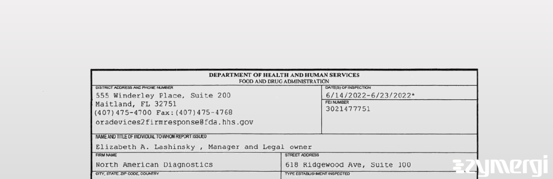 FDANews 483 North American Diagnostics Jun 23 2022 top