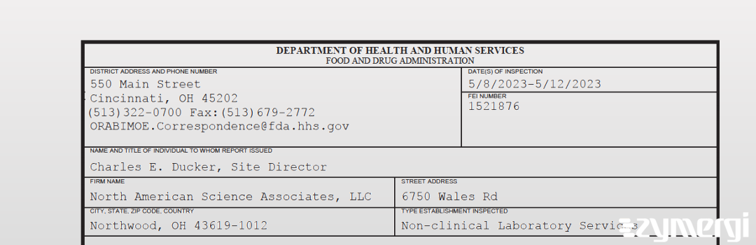 FDANews 483 North American Science Associates, LLC May 12 2023 top