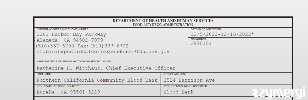 FDANews 483 Northern California Community Blood Bank Dec 16 2022 top