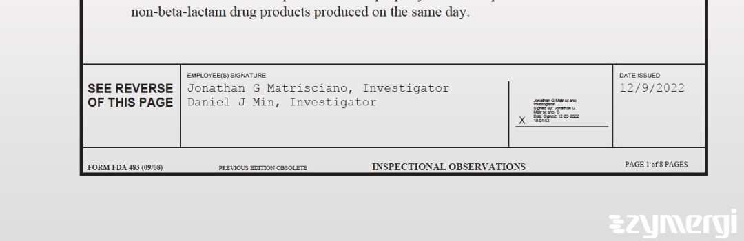 Daniel J. Min FDA Investigator Jonathan G. Matrisciano FDA Investigator 