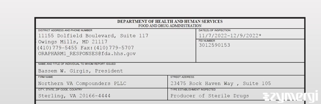 FDANews 483 Northern VA Compounders PLLC Dec 9 2022 top