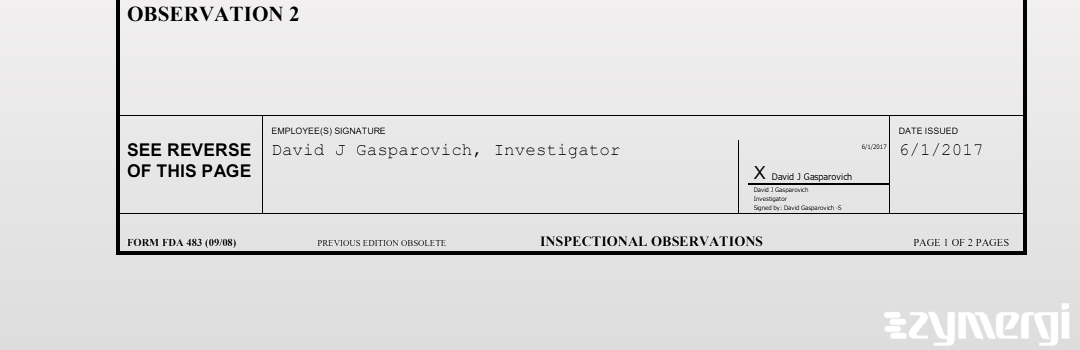 David J. Gasparovich FDA Investigator 