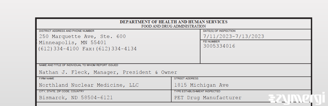 FDANews 483 Northland Nuclear Medicine, LLC Jul 13 2023 top