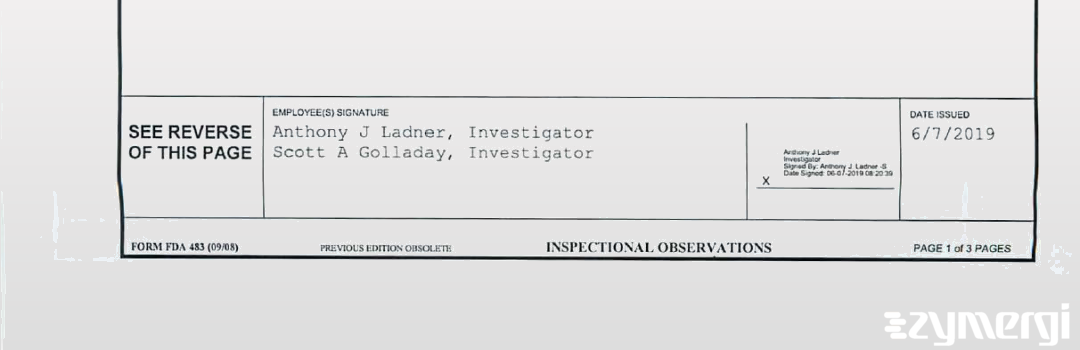 Anthony J. Ladner FDA Investigator Scott A. Golladay FDA Investigator