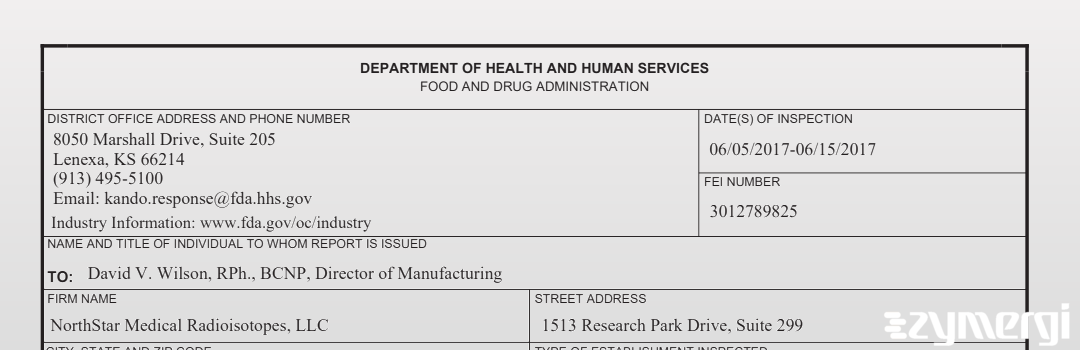 FDANews 483 NorthStar Medical Radioisotopes, LLC Jun 15 2017 top