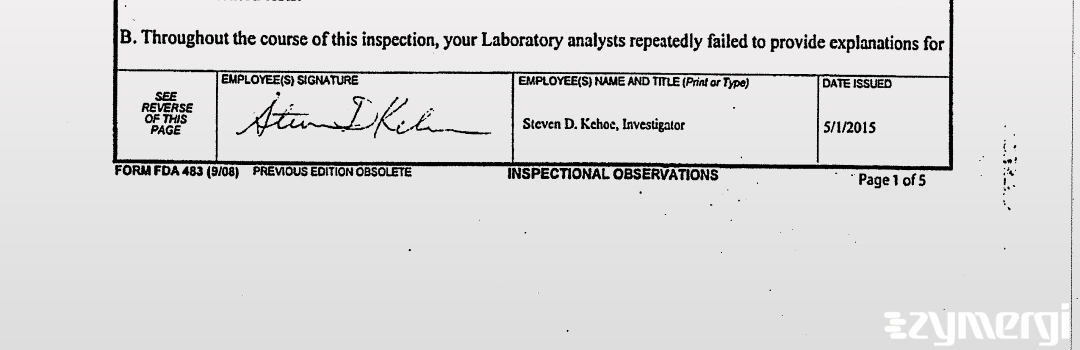 Steven D. Kehoe FDA Investigator 