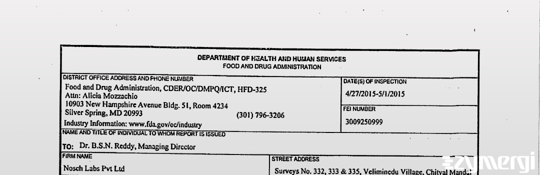 FDANews 483 Nosch Labs Private Ltd May 1 2015 top