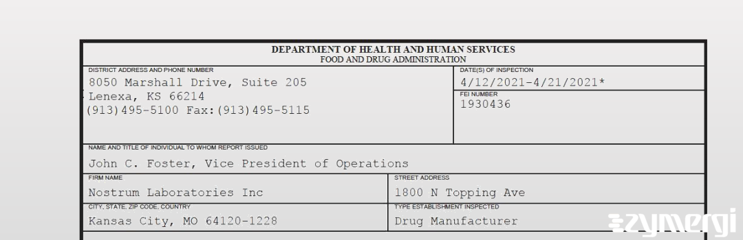 FDANews 483 Nostrum Laboratories, Inc. Apr 21 2021 top