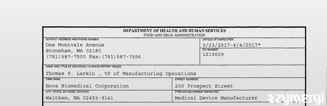 FDANews 483 Nova Biomedical Corporation Apr 4 2017 top