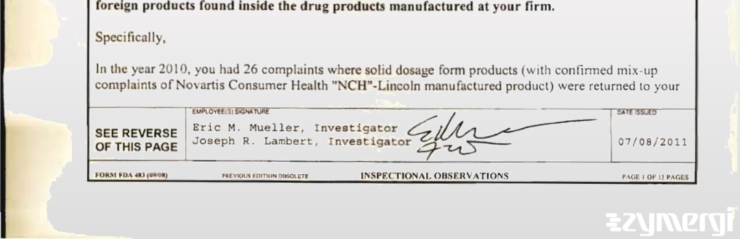 Joseph R. Lambert FDA Investigator Eric M. Mueller FDA Investigator