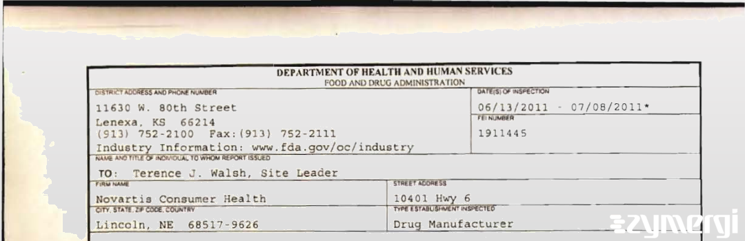 FDANews 483 Novartis Consumer Health Jul 8 2011 top