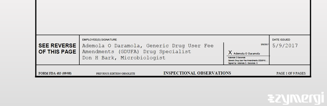 Ademola O. Daramola FDA Investigator Don H. Bark FDA Investigator 