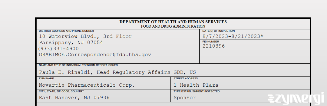 FDANews 483 Novartis Pharmaceuticals Corporation Aug 21 2023 top