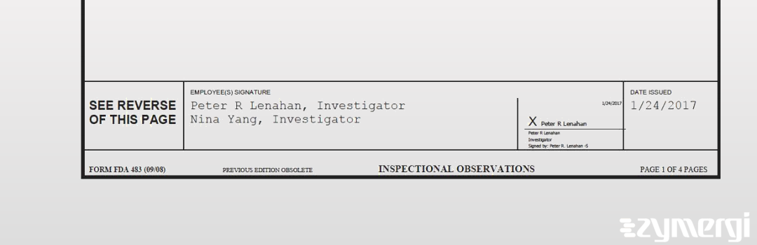 Nina Yang FDA Investigator Peter R. Lenahan FDA Investigator 