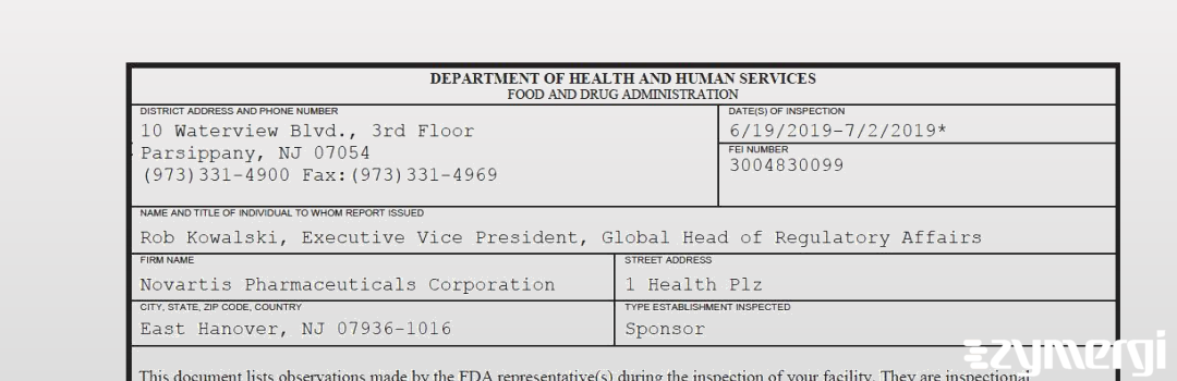 FDANews 483 Novartis Pharmaceuticals Corporation Jul 2 2019 top