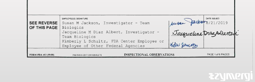 Jacqueline M. Diaz Albert FDA Investigator Susan M. Jackson FDA Investigator Kimberly L. Schultz FDA Investigator Diaz Albert, Jacqueline M FDA Investigator 