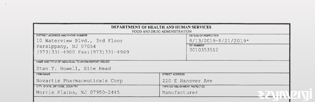 FDANews 483 Novartis Pharmaceuticals Corp. Aug 21 2019 top