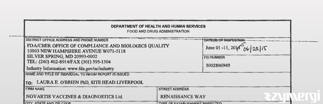 FDANews 483 Novartis Vaccines and Diagnostics Limited Jun 11 2015 top