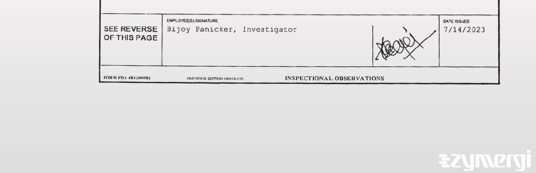 Bijoy Panicker FDA Investigator 