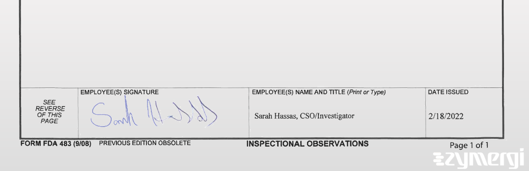 Sarah A. Hassas FDA Investigator